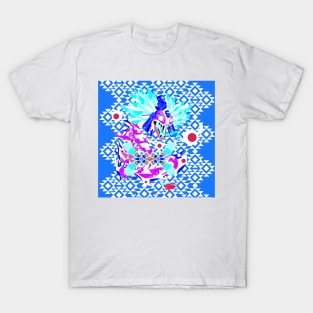 blue dragon quetzalcoatl ecopop art in mexican aztec tribal pattern T-Shirt